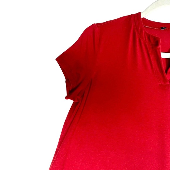 Eileen Fisher Size M T Shirt Dress Red Short Sleeve V-Neck Stretch Holiday Party - Picture 3 of 8